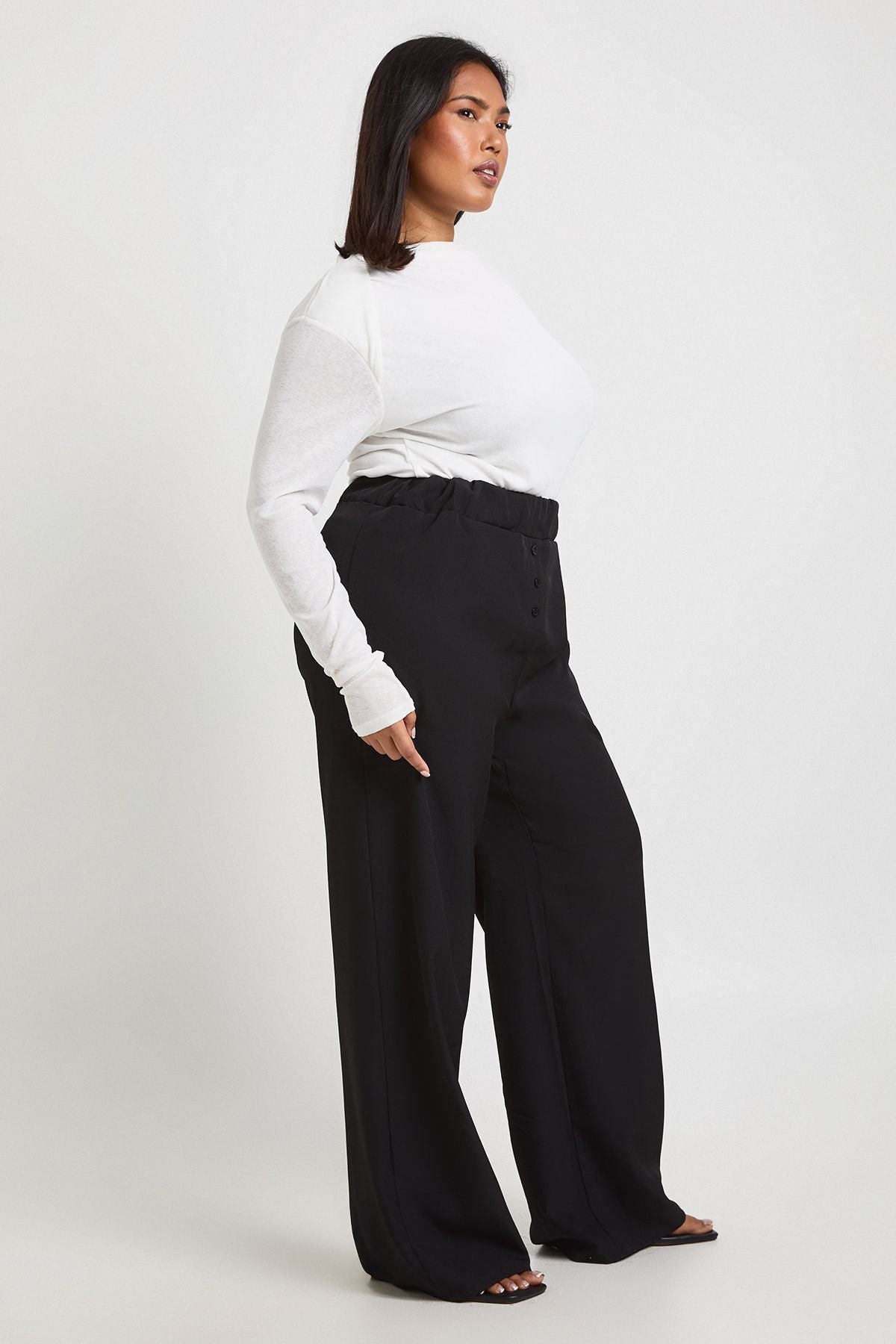 Plus Woven Pocket Button Down Elasticated Waist Trouser