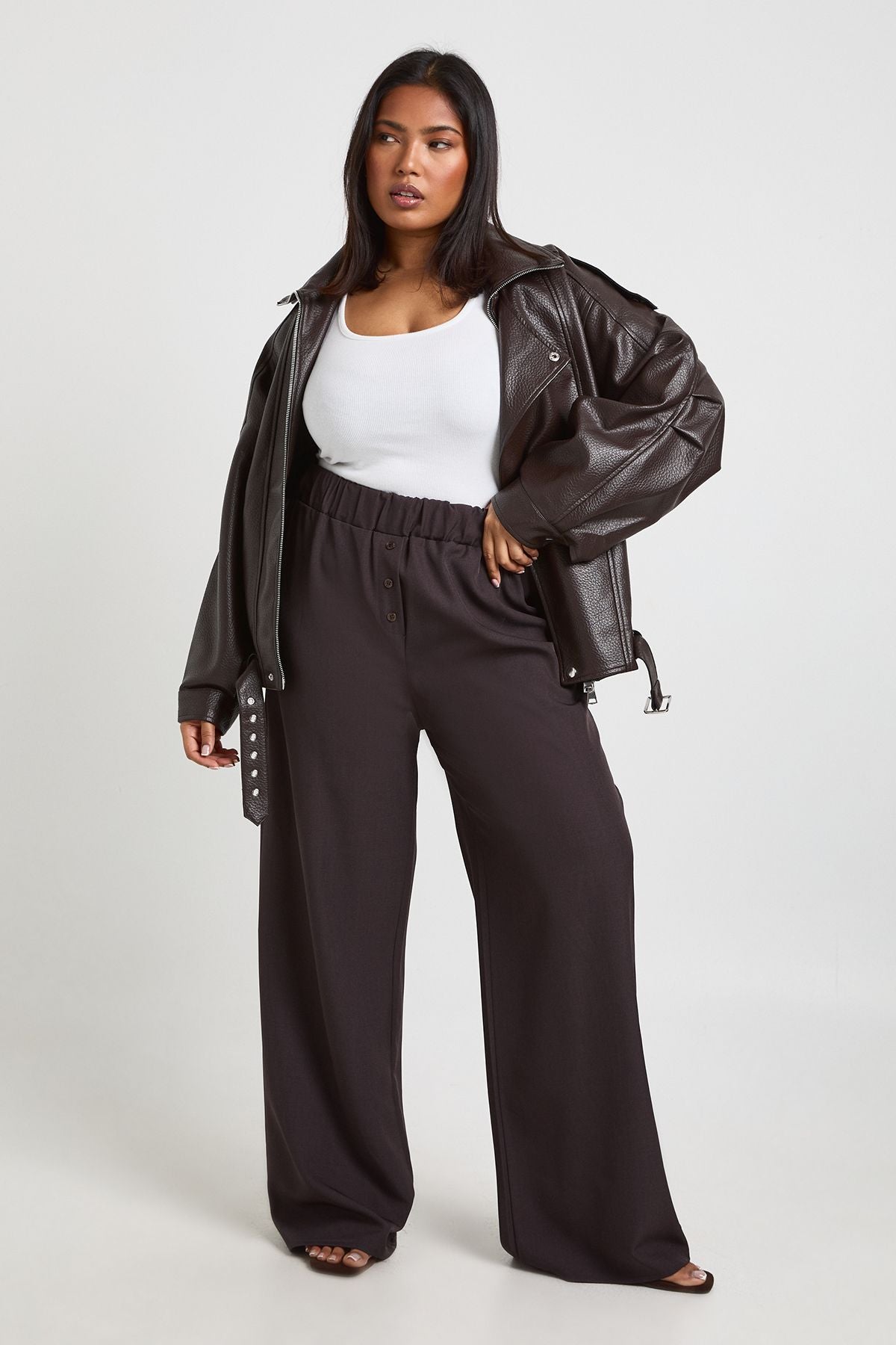 Plus Woven Pocket Button Down Elasticated Waist Trouser