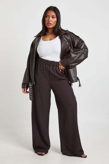Plus Woven Pocket Button Down Elasticated Waist Trouser