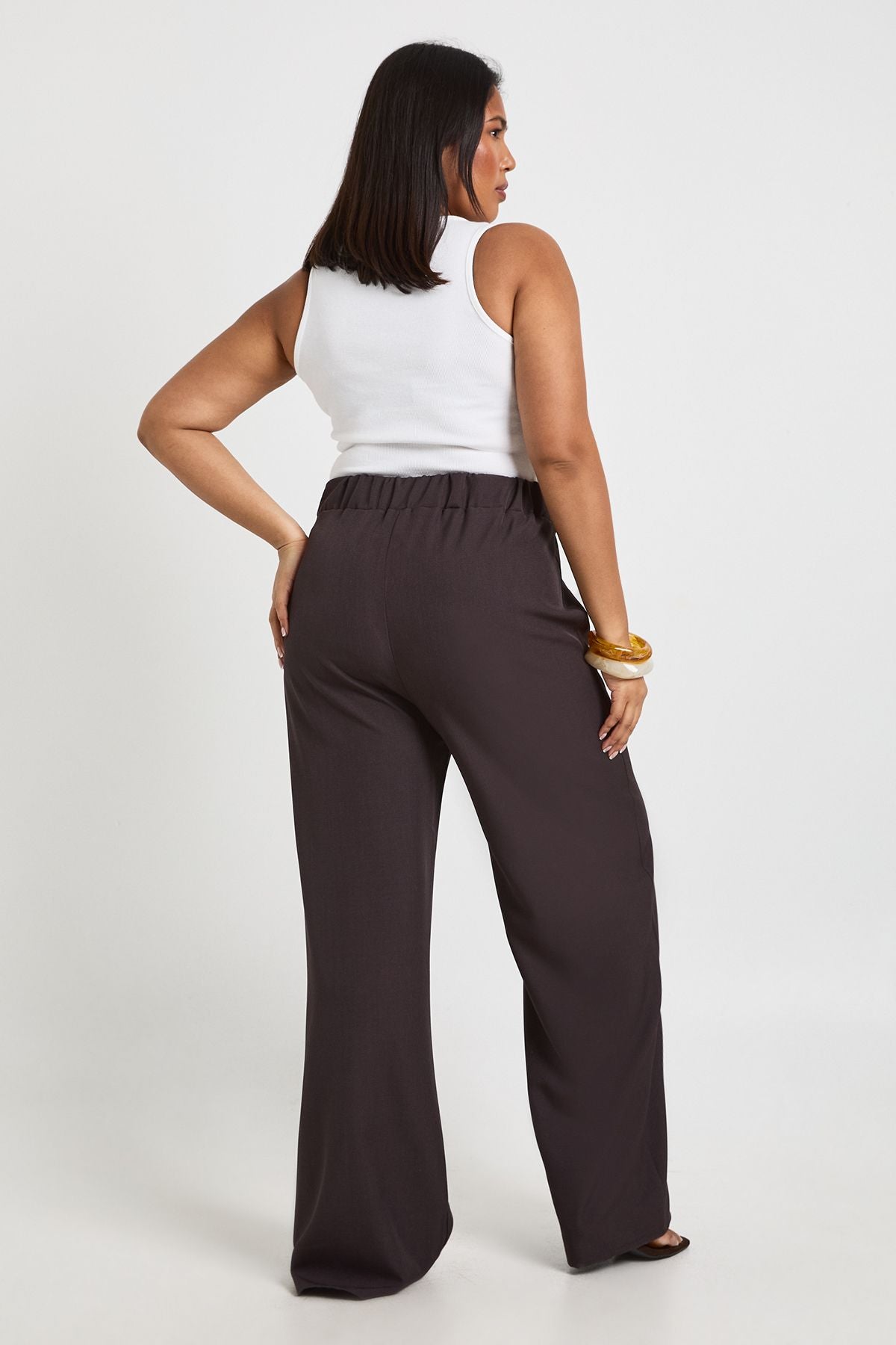 Plus Woven Pocket Button Down Elasticated Waist Trouser