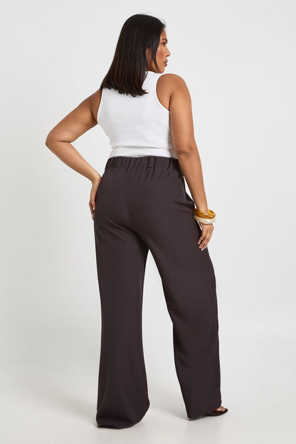 Plus Woven Pocket Button Down Elasticated Waist Trouser