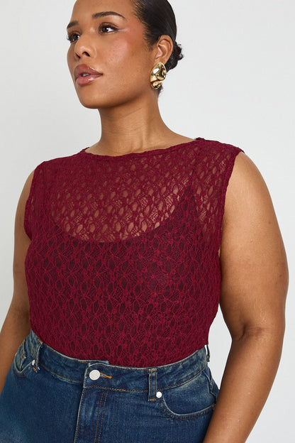 Plus Lace Racer Neck Bodysuit