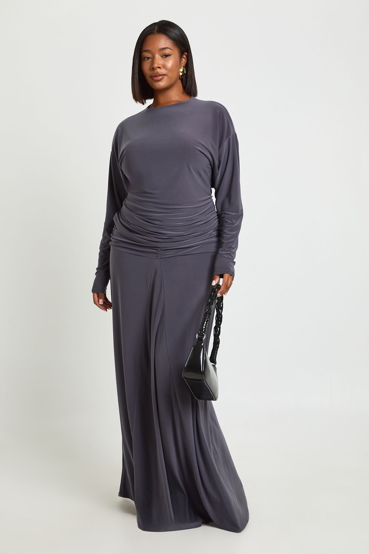 Plus Ruched Front Maxi Skirt