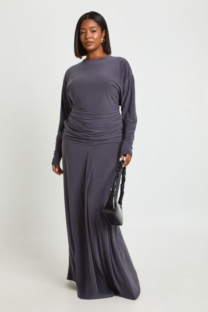 Plus Ruched Front Maxi Skirt