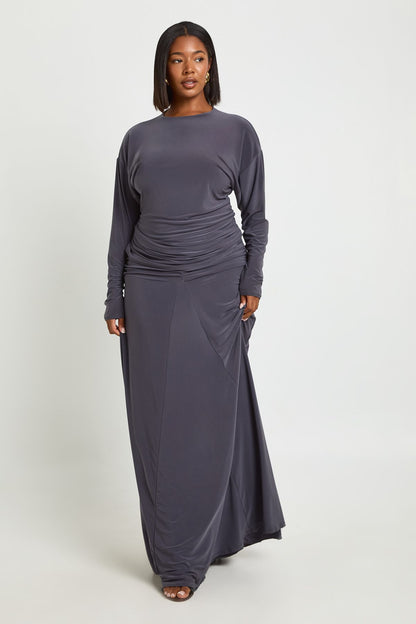 Plus Ruched Front Maxi Skirt