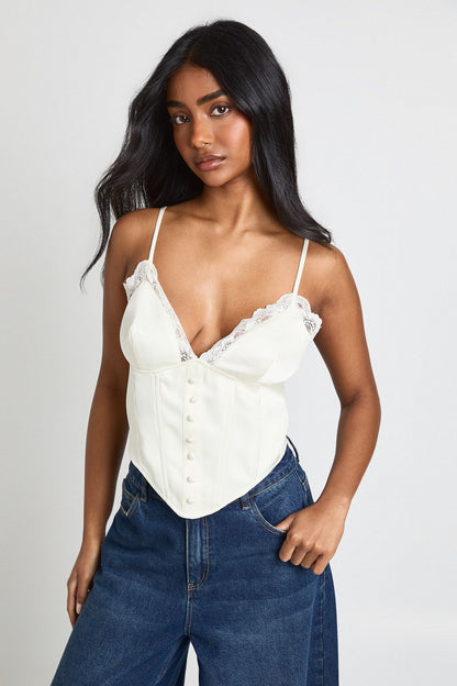 Lace Trim Boned Corset Top