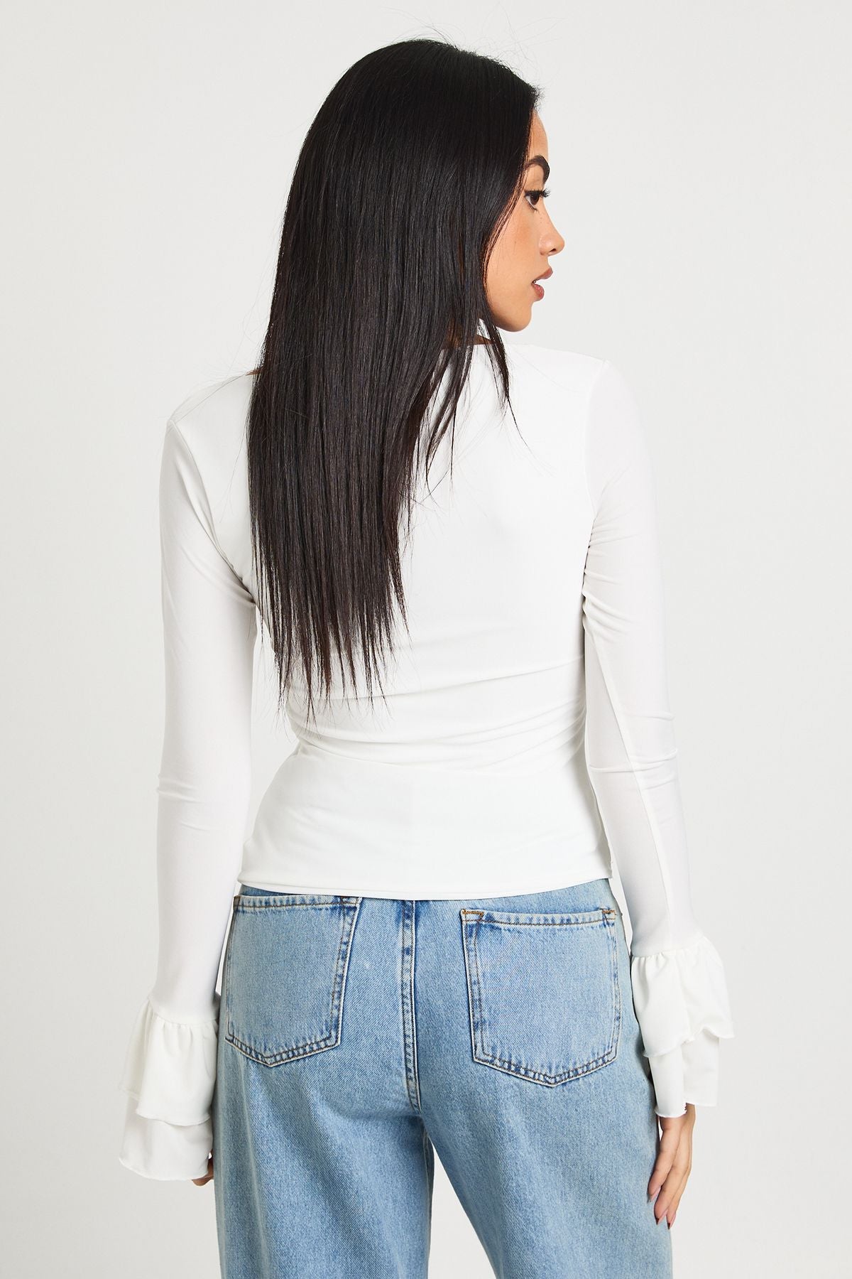 Slinky Scoop Neck Long Bell Sleeve Top