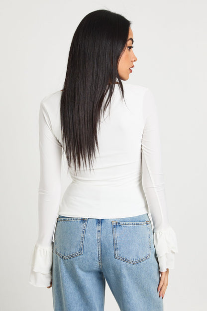 Slinky Scoop Neck Long Bell Sleeve Top
