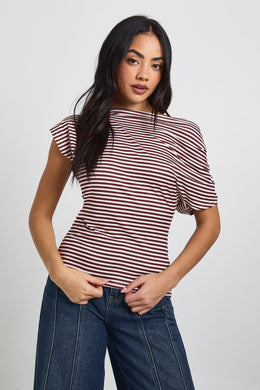 Striped Off Shoulder Cinched Waist Top