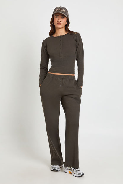 Cotton Button Through Crew Neck Top & Trouser Co Ord