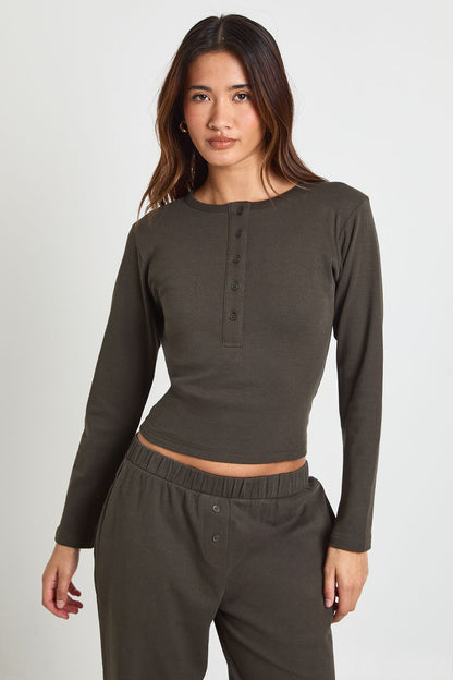 Cotton Button Through Crew Neck Top & Trouser Co Ord