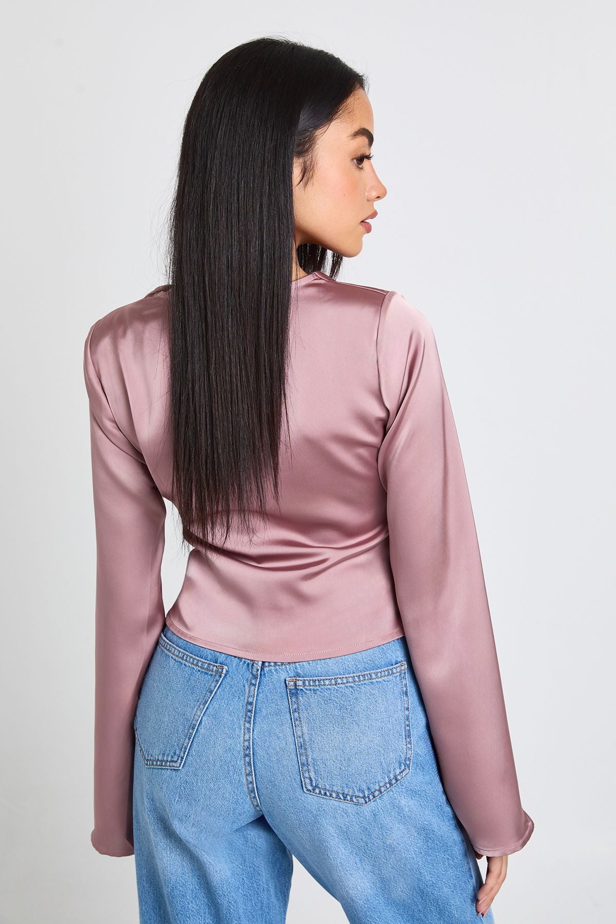 Long Sleeve Satin Cowl Neck Top