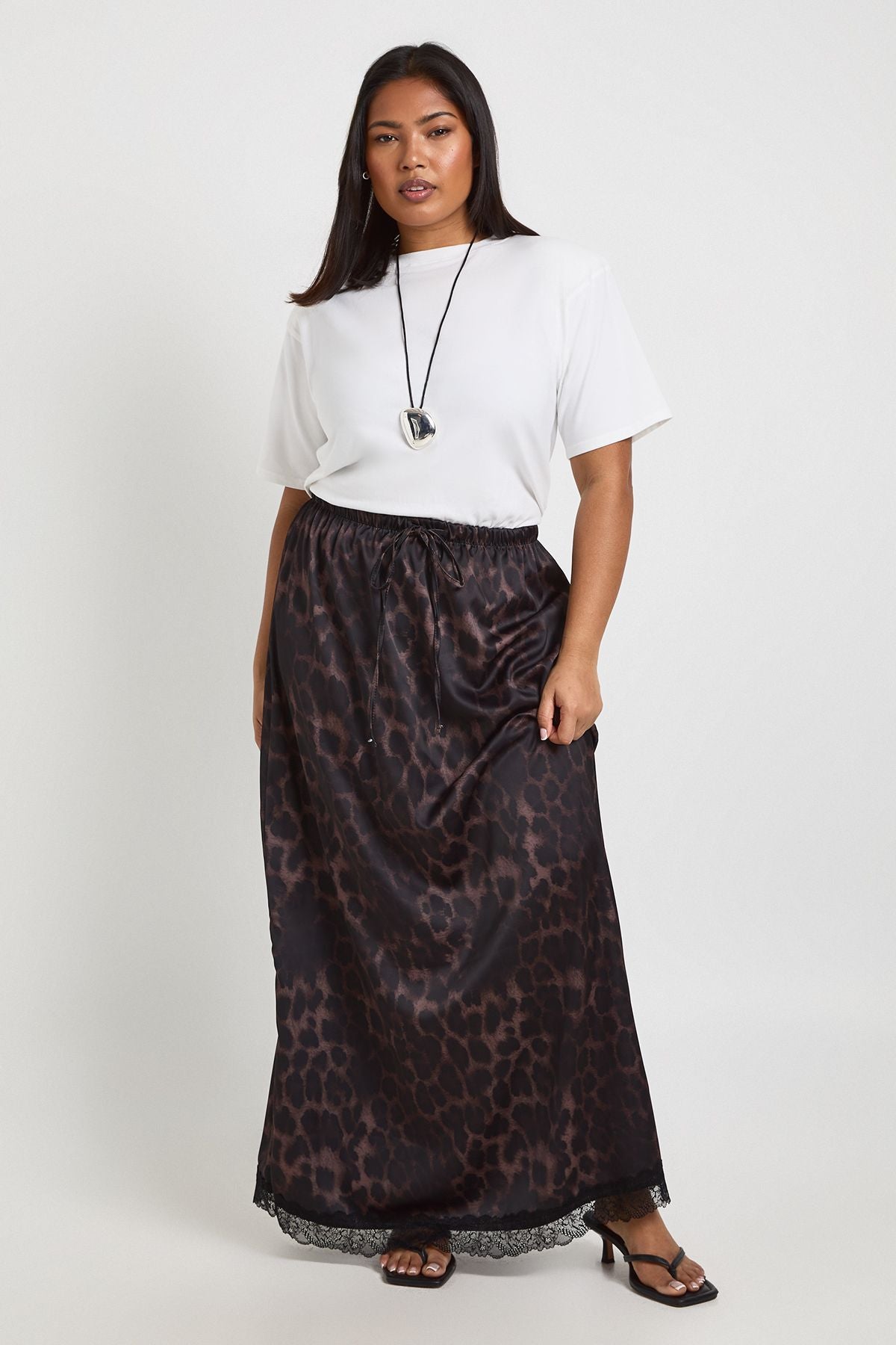 Plus Woven Leopard Lace Maxi Skirt