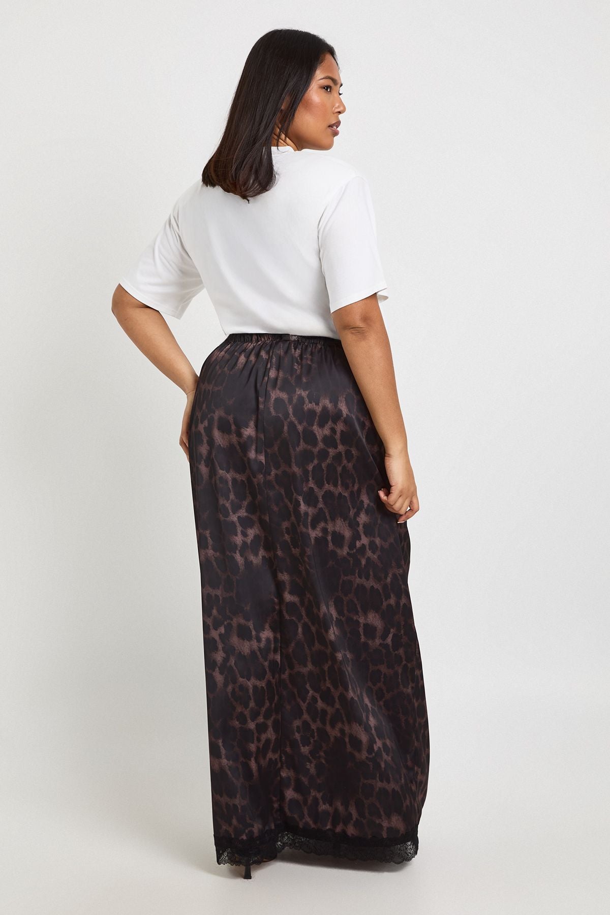 Plus Woven Leopard Lace Maxi Skirt