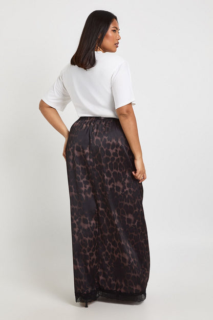 Plus Woven Leopard Lace Maxi Skirt