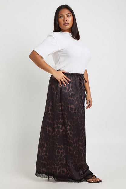 Plus Woven Leopard Lace Maxi Skirt