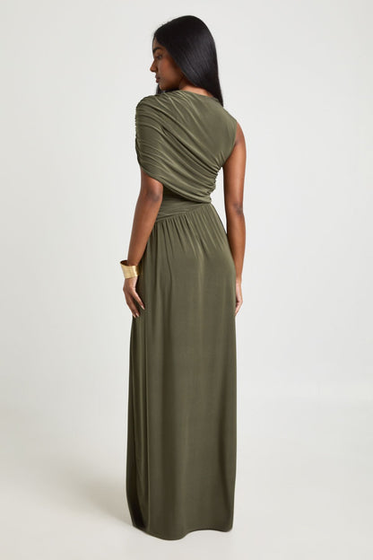 Double Layer Slinky Sleeveless Ruched Body Maxi Dress