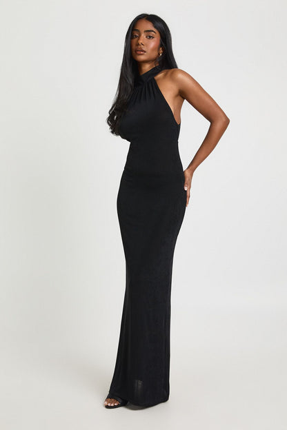 Acetate Slinky Halterneck Midi Dress