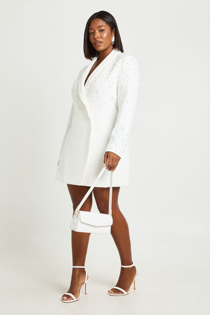 Plus Pearl Embellished Blazer Dress