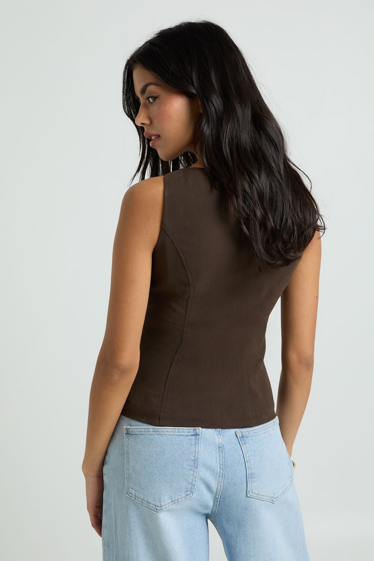 Twill Square Neck Peplum Top