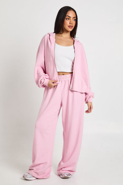 Washed Distressed Hem Straight Leg Tracksuit