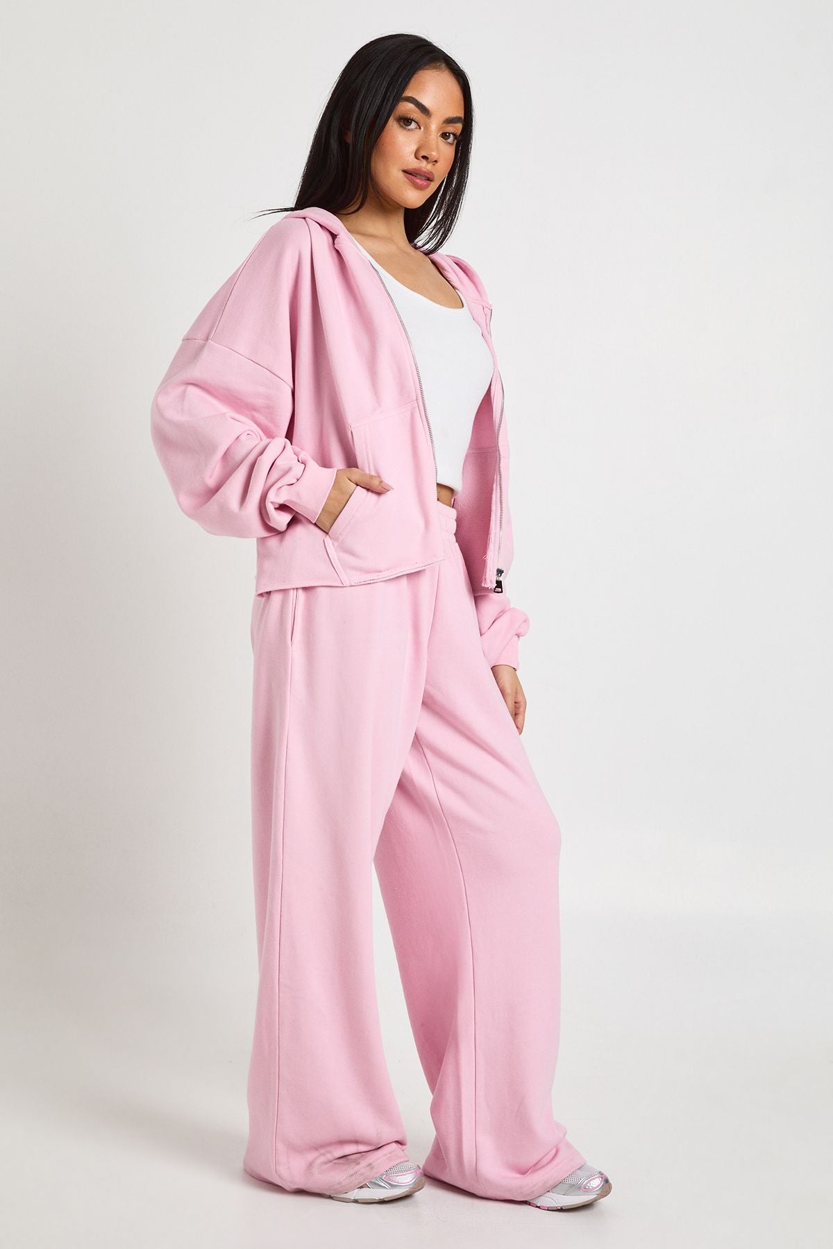 Washed Distressed Hem Straight Leg Tracksuit