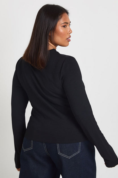Plus Rib Gold Trim Detail Cut Out Long Sleeve