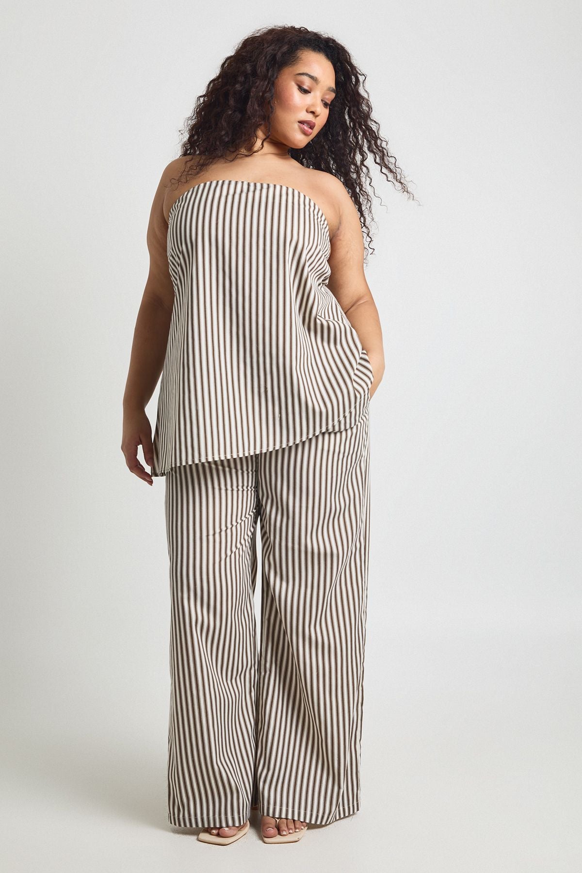 Plus Stripe Wide Leg Trouser
