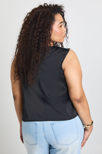 Plus Hammered Satin Cowl Top