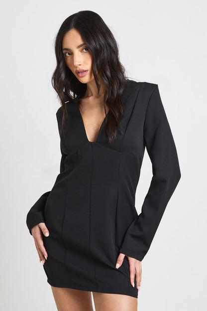 Seam Detail Plunge Front Mini Dress