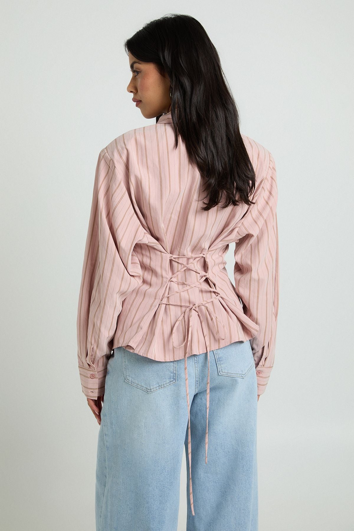 Cinched Stripe Fitted Shirt