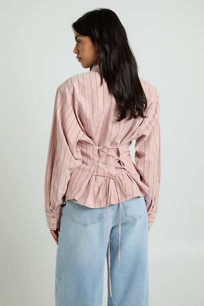 Cinched Stripe Fitted Shirt