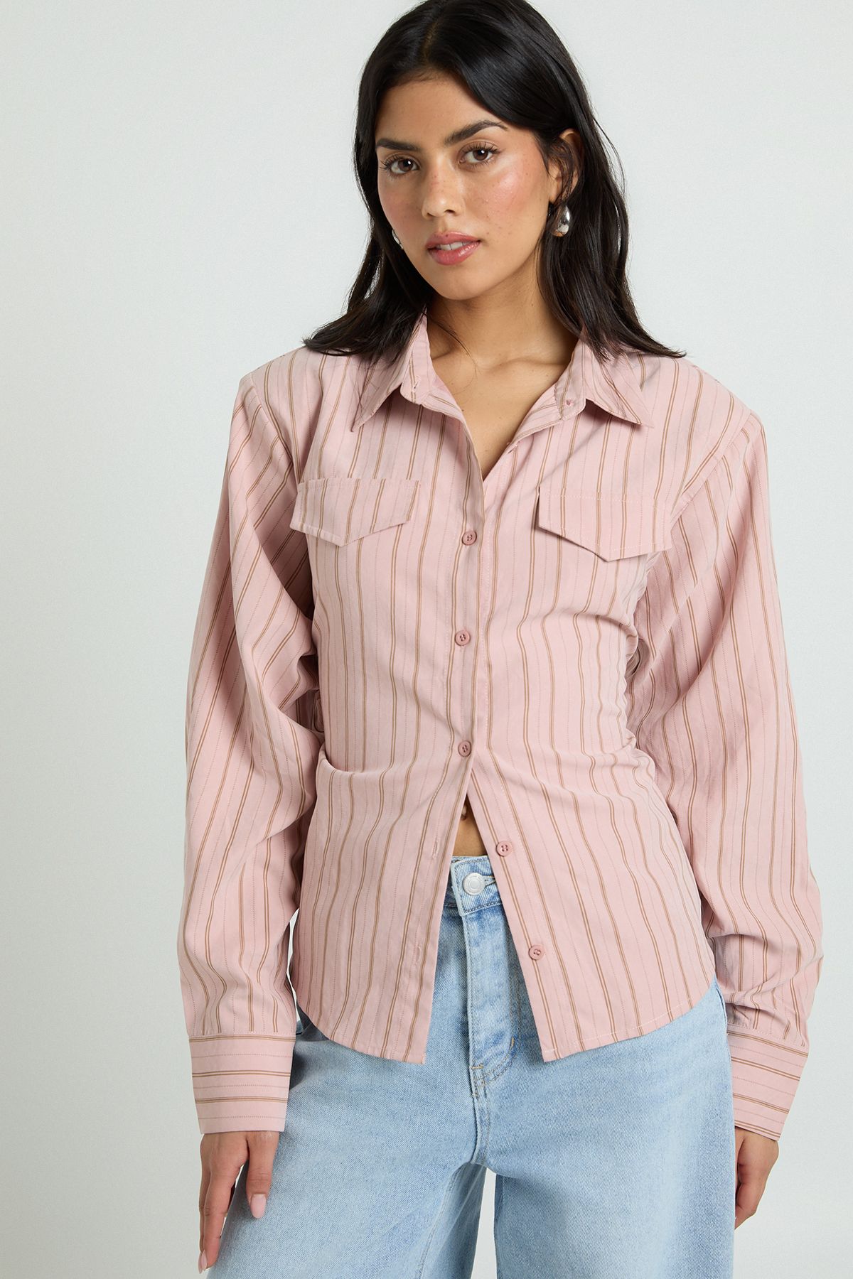 Cinched Stripe Fitted Shirt