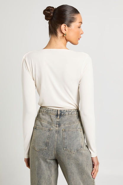 Cupro Cowl Neck Long Sleeve Crop Top