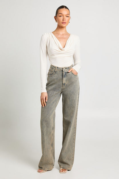 Cupro Cowl Neck Long Sleeve Crop Top