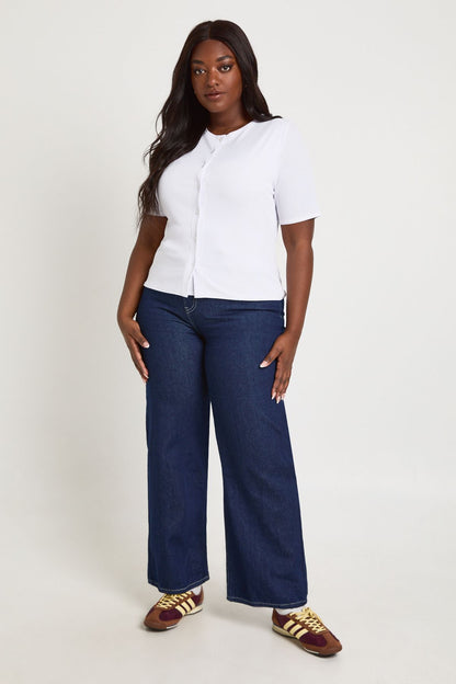 Plus Double Layer Button Down Short Sleeve Top