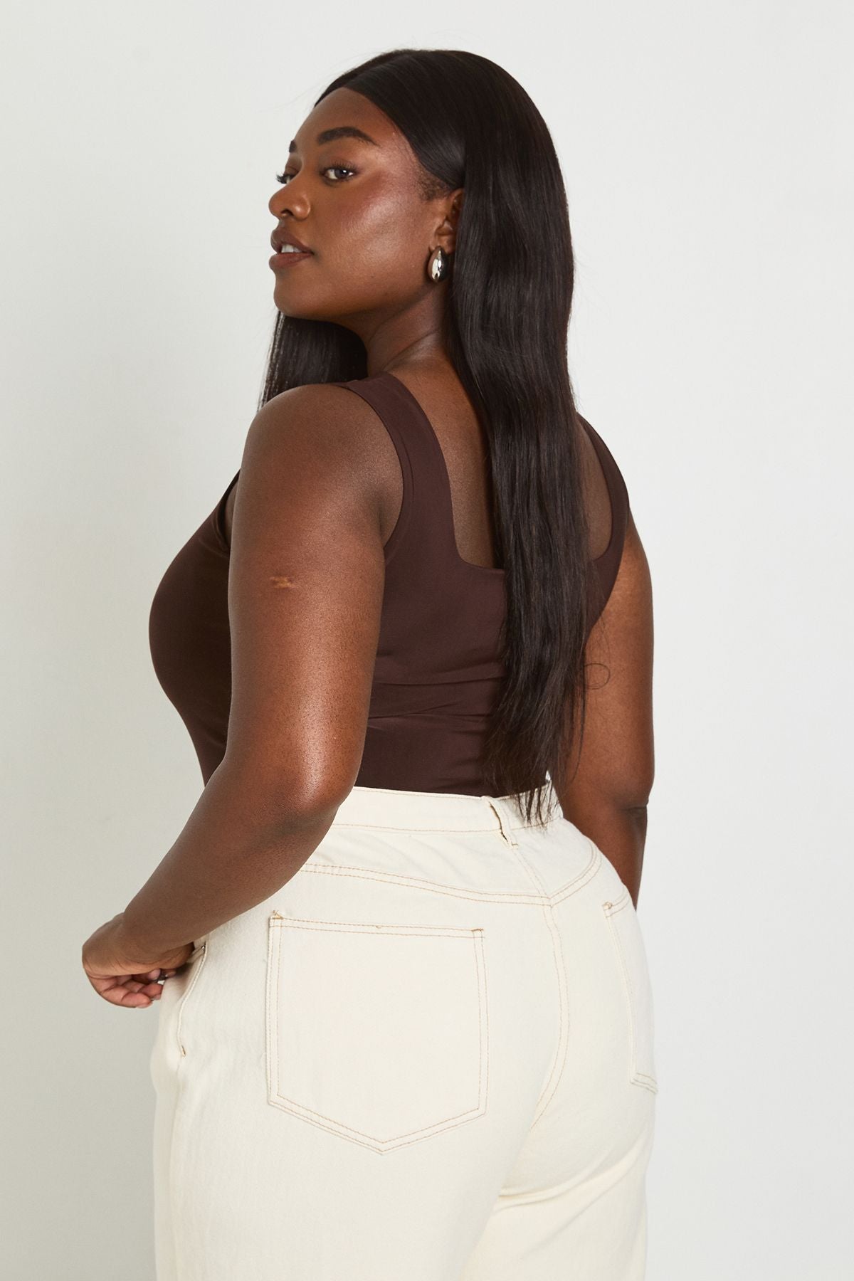 Plus Double Layer Slinky Square Neck Bodysuit