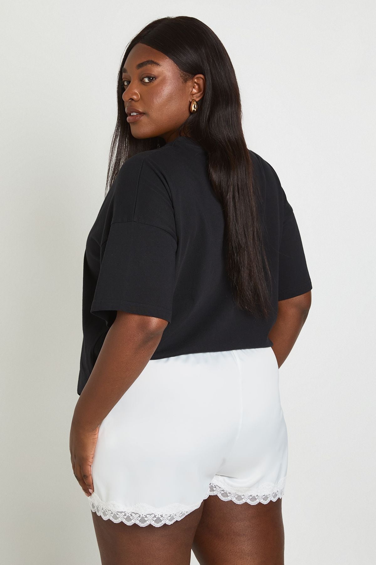 Plus Lace Trim Satin Shorts