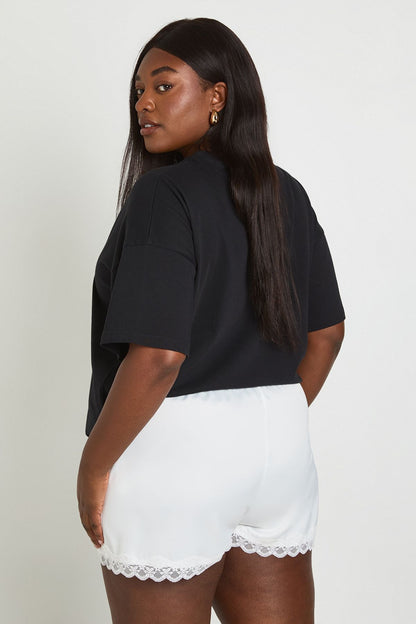Plus Lace Trim Satin Shorts