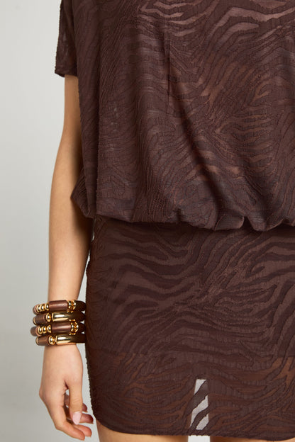 Burnout Zebra Asym Neck Blouson Top Dress