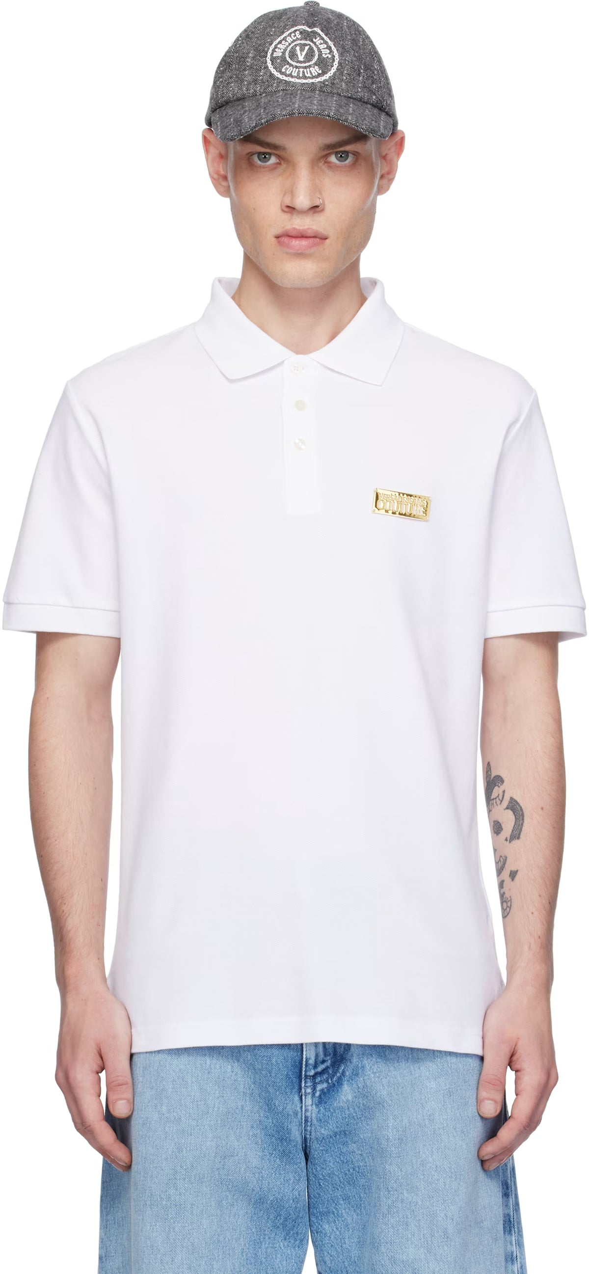 White Logo Slim-Fit Polo