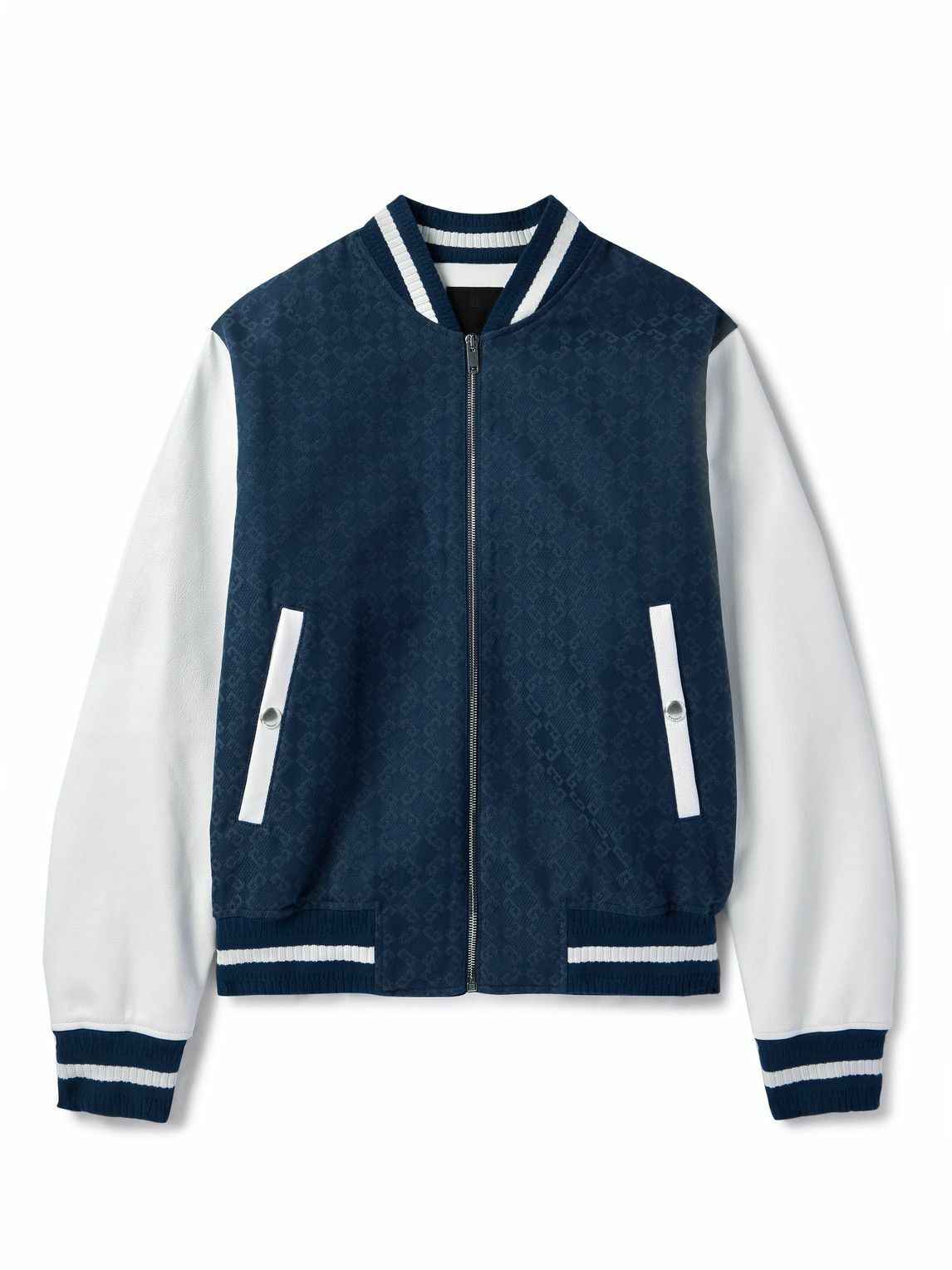 Givenchy - Monogrammed Denim and Leather Varsity Jacket - Blue