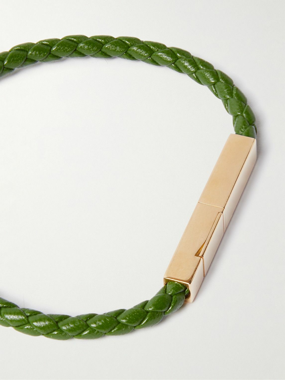 Braided Leather and Gold-Plated Bracelet - Green