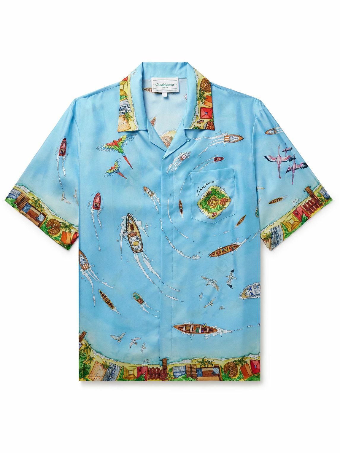 Casablanca Maison Sur Piloti Convertible-Collar Printed Silk-Twill Shirt