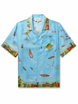 Casablanca Maison Sur Piloti Convertible-Collar Printed Silk-Twill Shirt