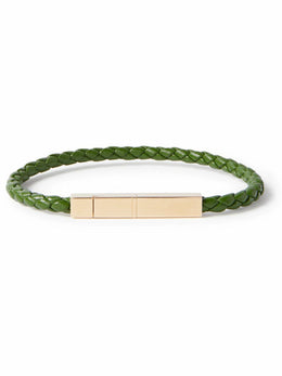 Braided Leather and Gold-Plated Bracelet - Green