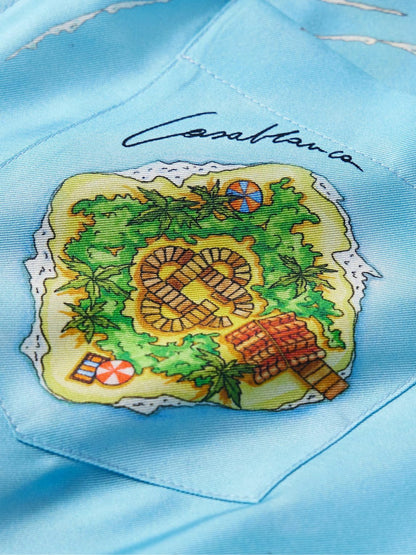 Casablanca Maison Sur Piloti Convertible-Collar Printed Silk-Twill Shirt