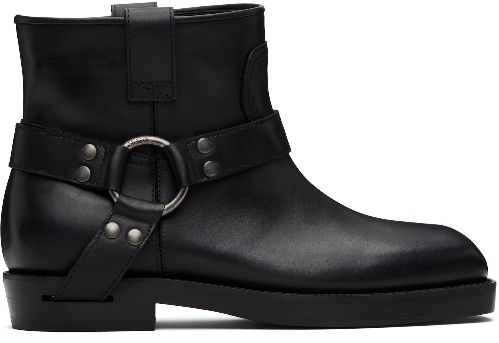 Black Calfskin Leather Biker Ankle Boots