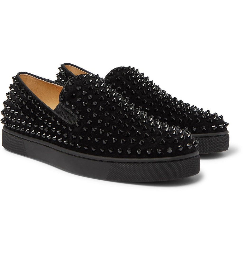Christian Louboutin Pik Boat Spiked Suede Slip-On Sneakers – Black