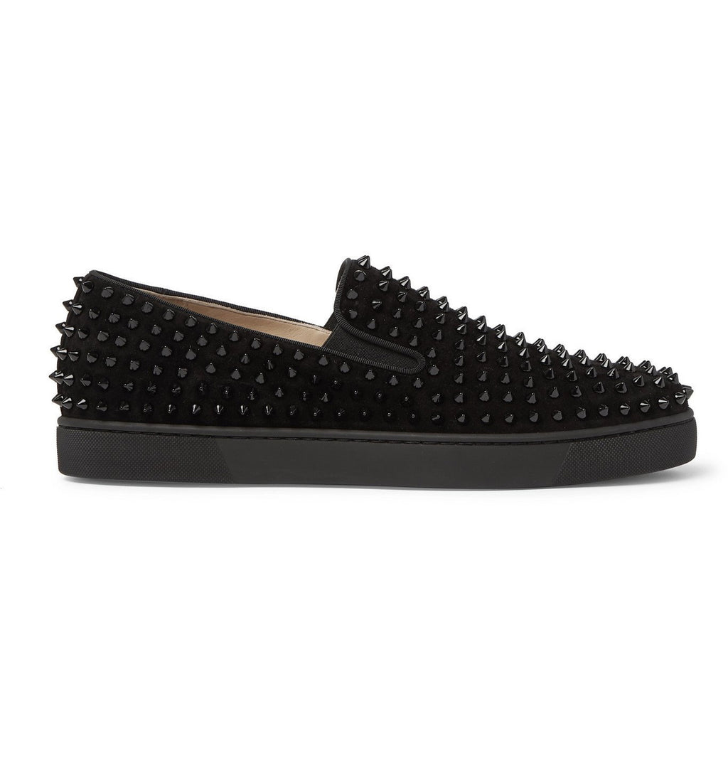 Christian Louboutin Pik Boat Spiked Suede Slip-On Sneakers – Black